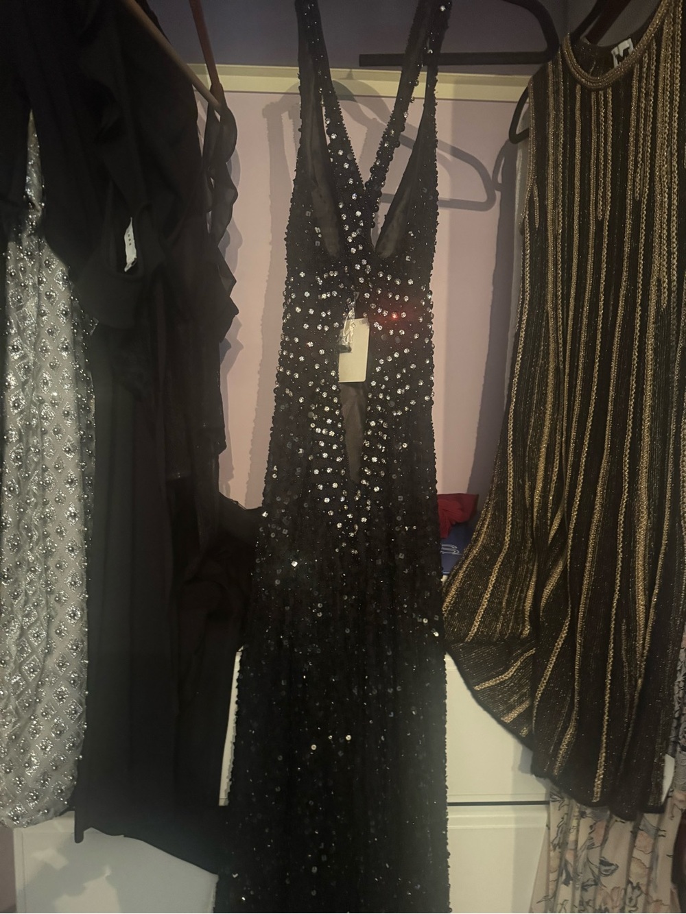Black Sequin V-Neck Evening Dress